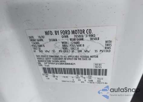 2008 Ford F-150 60Th Anniversary/Fx2/King Ranch/Lariat/Xlt из США, поврежденный, VIN 1FTPW12V28KB88421